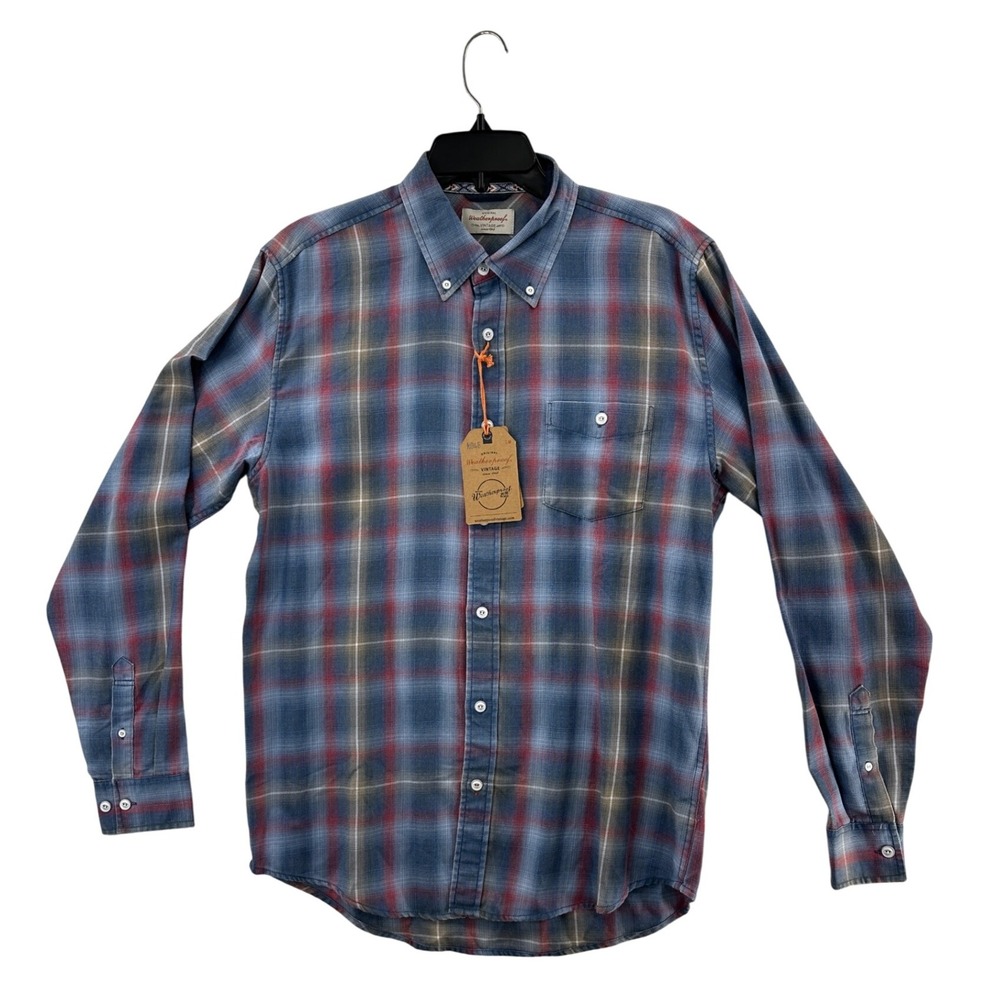 Weatherproof Vintage Burnout Wash Flannel Shirt Mens Medium Blue Plaid